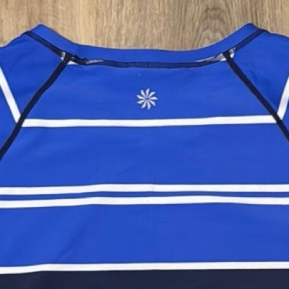 Athleta Blue and Navy Striped Swim Top long sleeve Rashguard Size Small LIKE NEW - Picture 3 of 3